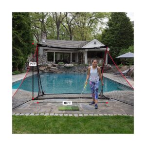 Rukket Sports 4 Piece Golf SPDR Portable Driving Range Net Bundle with Side Barrier Protective Wings, No Skid Hitting Mat, and Carrying Bag