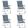 Lafuma Alu Cham Folding, Adjustable 5-Position Reclining Outdoor Mesh Sling Chair for Camping, Beach, Backyard, and Patio, Ocean Blue (Set of 4)