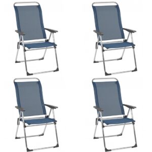 Lafuma Alu Cham Folding, Adjustable 5-Position Reclining Outdoor Mesh Sling Chair for Camping, Beach, Backyard, and Patio, Ocean Blue (Set of 4)