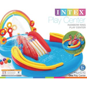 Intex 9.75ft x 6.33ft x 53in Inflatable Rainbow Play Pool and Ocean Play Pool
