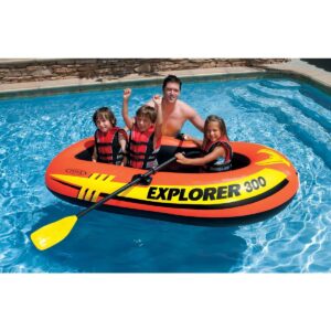 Intex Explorer 300 Compact Inflatable Fishing 3 Person Raft Boat w/ Pump & Oars