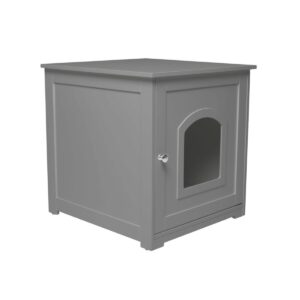 zoovilla Kitty Litter Loo Indoor Hidden Litter Box Enclosure Furniture, Litter Box Cabinet with Framed Panels and Arched Doorways, Gray
