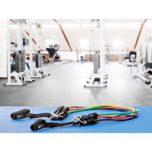 Monoprice GetFit Fitness Workout Resistance Bands Set of 5 Color Coded Bands Durable Construction with Door Anchors, Ankle Straps, Hand Grips