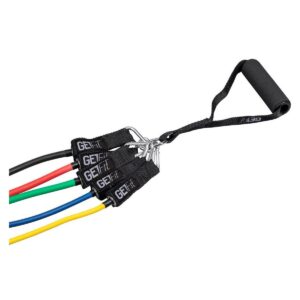 Monoprice GetFit Fitness Workout Resistance Bands Set of 5 Color Coded Bands Durable Construction with Door Anchors, Ankle Straps, Hand Grips