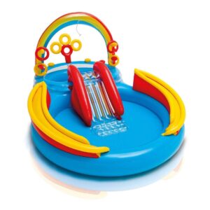 Intex 9.75ft x 6.33ft x 53in Inflatable Rainbow Play Pool and Ocean Play Pool
