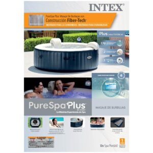 Intex 28409E PureSpa 6 Person Home Inflatable Portable Heated Round Hot Tub 85" x 28" with Bubble Jets, Heat Pump and Battery Color Changing LED Light