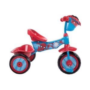 Huffy Marvel Spiderman 3 Wheel Preschool Training Tricycle with Steel Frame, Storage Basket, Plastic Pedals, and Handlebar Grips for Toddlers, Red
