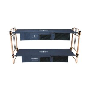Disc-O-Bed Large Cam-O-Bunk 79 x 28 Inch Portable Folding Bunked Double Camping Cot Bed with 2 Organizers and 2 Carry Bags, Navy Blue