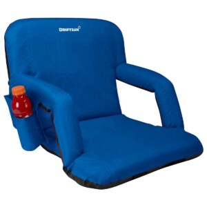 Driftsun Foldable Stadium Seat for Bleachers with Back Support, Reclining Stadium Chair for Bleachers Lawns and Backyards, 20 Inch Width, Blue