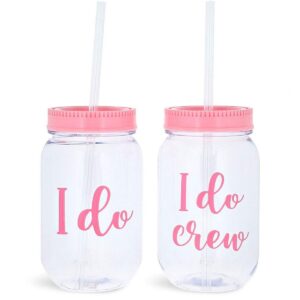 Blue Panda I Do Crew Plastic Mason Jar for Bachelorette Party and Bridal Shower (11+1)