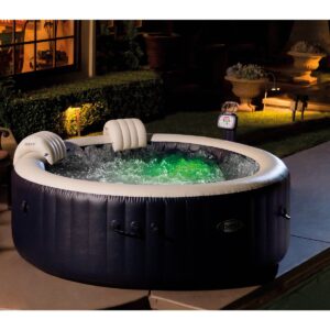 Intex 28405E PureSpa 58" x 28" 4 Person Home Outdoor Inflatable Portable Heated Round Hot Tub Spa with 120 Bubble Jets, and Built in Heat Pump, Blue