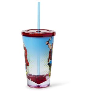 Just Funky Marvel Thor God Of Thunder Plastic Tumbler Cup Lid & Straw | Holds 19 Ounces