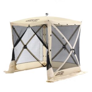CLAM Quick-Set 6 x 6 Foot Traveler Portable Pop Up Outdoor Camping Gazebo 4 Sided Canopy Shelter with Ground Stakes and Carrying Bag, Tan