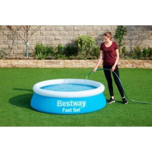 Bestway 57392E Fast Set Up 6 Foot x 20 Inch Outdoor Inflatable Round Above Ground Backyard Compact Swimming Pool for Kids and Adults Family, Blue