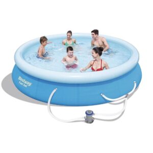 Bestway 57275E Fast Set Up 12ft x 30in Outdoor Inflatable Round Above Ground Swimming Pool Set with 330 GPH Filter Pump, Blue