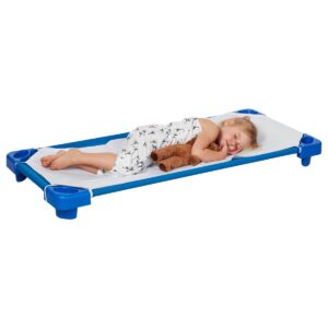 ECR4Kids Children's Stackable Naptime Cot with Sheets, Ready-to-Assemble, Blue (Set of 6)