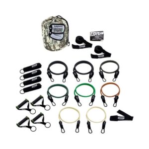 Bodylastics BLSET91 22 Piece Full Body Exercise Equipment Warrior Set with Weight Resistance Bands, Handles, Anchors, and Steel Wall 8 Prong Rack