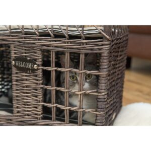 Two-level Willow Pet House with Soft Fabric Cushion For Cat or Dog, Grey