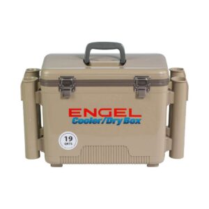 Engel 19 Quart Fishing Rod Holder Attachment Insulated Dry Box Cooler, Tan