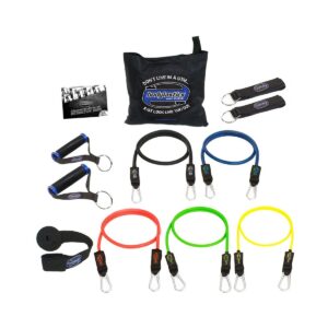Bodylastics BLSET05 Max Tension 13 Piece Full Body Exercise Equipment Set with Weight Resistance Bands, Handles, Anchors, and Steel Wall 8 Prong Rack