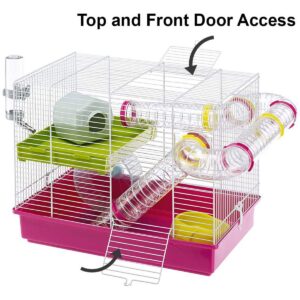 Ferplast Laura Interactive Hamster Cage Enclosure Habitat with Translucent Play Tubes, Food Dish, Water Bottle, and Exercise Wheel
