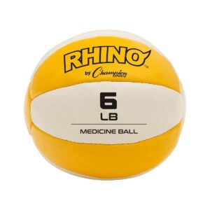Champion Sports MB6 Rhino Textured Leather 6 Inch Round Non Slip Grip Exercise Medicine Fitness Training Weight Ball, 6 Pounds, Yellow