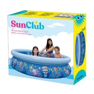 JLeisure Sun Club 17788 6.75 Foot x 18.5 Inch 2 to 3 Person Capacity Sea World 3D Above Ground Kid Inflatable Outdoor Backyard Pool, Blue (2 Pack)