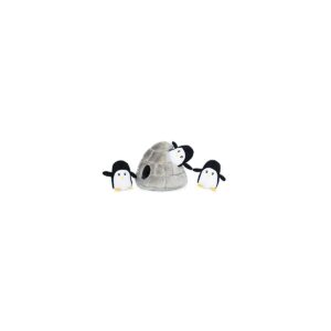 ZippyPaws - Arctic Pals Burrow, Interactive Squeaky Hide and Seek Plush Dog Toy - Penguin Cave