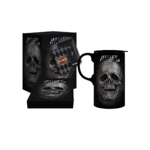 Evergreen Harley-Davidson Tall Boy Travel Latte Mug, H-D Skull, Gift Box Set