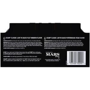 Cesar Classic Loaf in Sauce Wet Dog Food Filet Mignon & Porterhouse Steak Flavors - 3.5oz/12ct Variety Pack