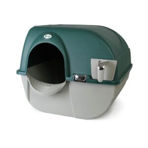 Omega Paw Roll'n Clean Unique No Scoop Self-Cleaning Indoor Home Cat Litter Box with Integrated Litter Catcher, Green