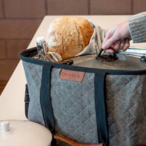 CleverMade Premium LUXE Insulated Collapsible Grocery 32qt Shopping Bag Tote with Zippered Lid and Shoulder Strap - Heather Gray/Coral