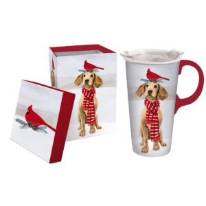 Evergreen Cypress Home Ceramic Travel Cup 17oz. ,withbox and Tritan Lid Christmas Cat