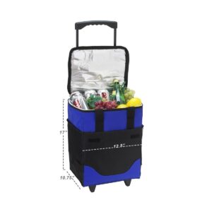 Picnic at Ascot 32 Can Collapsible Rolling Insulated Cooler - Royal Blue