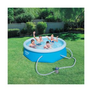 Bestway 57267E Fast Set Up 8ft x 26in Outdoor Inflatable Round Above Ground Swimming Pool with 330 GPH Filter Pump, Blue