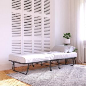 Twin 4" Mattress with Folding Metal Guest Bed Black - Room & Joy
