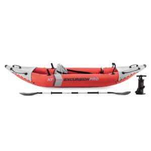 Intex 68303EP Excursion Pro Single Person Inflatable Vinyl Fishing Kayak Set with Aluminum Oar and High Output Pump for Lakes, Rivers and Ocean, Red