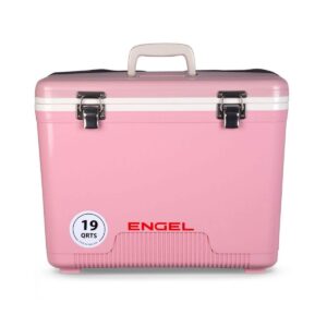 Engel UC19 19 Quart Fishing Live Bait Dry Box Ice Cooler with Stain/Odor-Resistant Surface and Shoulder Strap, Pink
