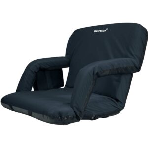 Driftsun Extra Wide Padded Folding Portable 6 Position Reclining Cushioned Stadium Seat Chair with Side Cup Holder and Backpack Carry Straps, Black