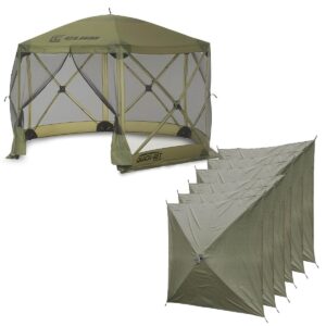 CLAM Quick-Set Escape 12 x 12 Foot Portable Pop-Up Camping Outdoor Gazebo Screen Tent Canopy Shelter and Carry Bag with 6 Wind and Sun Panels, Green