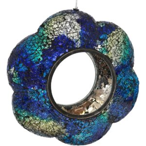 Sunnydaze Outdoor Garden Patio Glass Round Flower Shaped Hanging Fly-Through Bird Feeder - 9" - Indigo