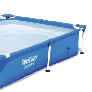 Bestway 56545E Steel Pro 7.25 x 4.9 x 1.4 Ft Outdoor Rectangular Frame Above Ground Family Kids Swimming Pool with Easy Setup, Blue