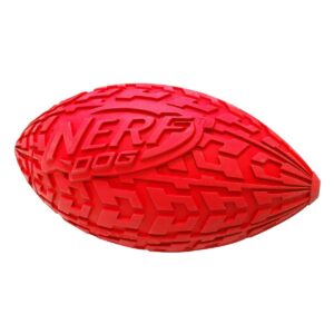 NERF Rubber Tire Squeak Football Dog Toy - Red - 4"