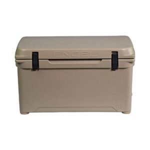 Engel High Performance 58-Quart Portable Seamless Rotomolded Airtight 70 Can Hard Cooler and Ice Box for Camping, Sports Events, and Fishing, Tan