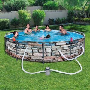 Bestway 56817E 12' x 30" Steel Pro Max Round Above Ground Swimming Pool Kit with Filter Pump and Filter, Stone Print
