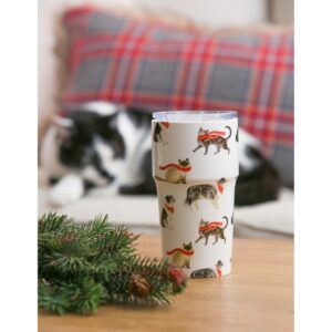 Cypress Home Beautiful Stylin Cat and Dog Double Wall Ceramic Companion Cup with Tritan Lid - 4 x 4 x 6 Inches Indoor/Ou