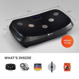 Lifepro Portable Home Body Weight Training Fitness Exercise Workout Rumblex 4D Vibration Plate Platform Equipment Machine w/ Resistance Bands, Black