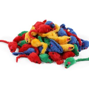 Okuna Outpost 60 Pack Mice Toys for Cat, Colorful Mouse Rattles for Pets, 4 Colors (2 x 0.7 in)