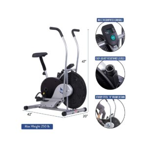 Body Flex Sports Body Rider BRF700 Stationary Full Body Cardio Exercise Upright Fan Bike with Dual Action Handlebars and Adjustable Seat