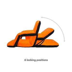 Driftsun Padded Folding Portable 6 Position Reclining Cushioned Stadium Seat Chair with Side Beverage Cup Holder and Backpack Carry Straps, Orange